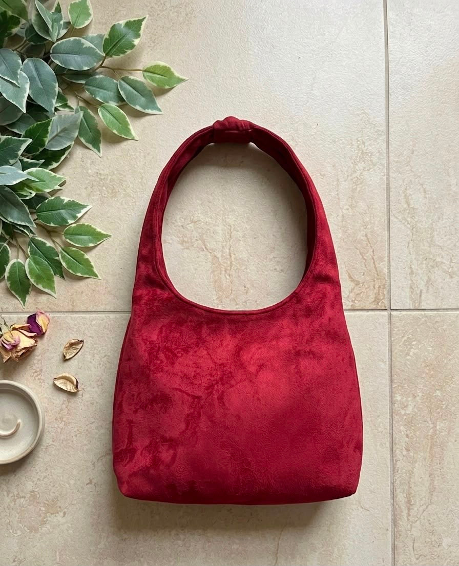 Suede Hobo Bag in Burgundy