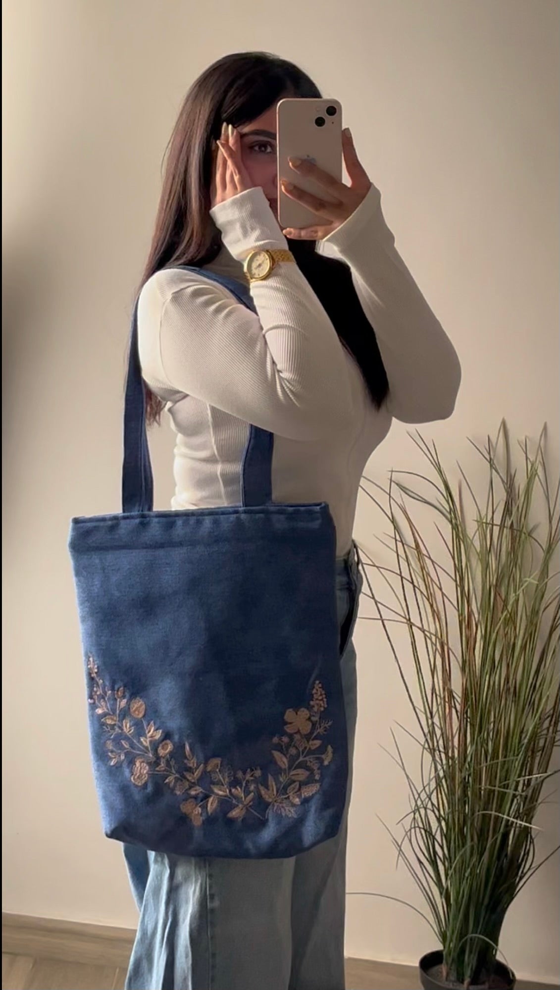 Denim Floral Tote