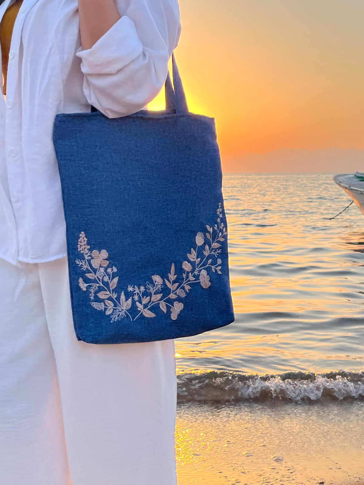 Denim Floral Tote