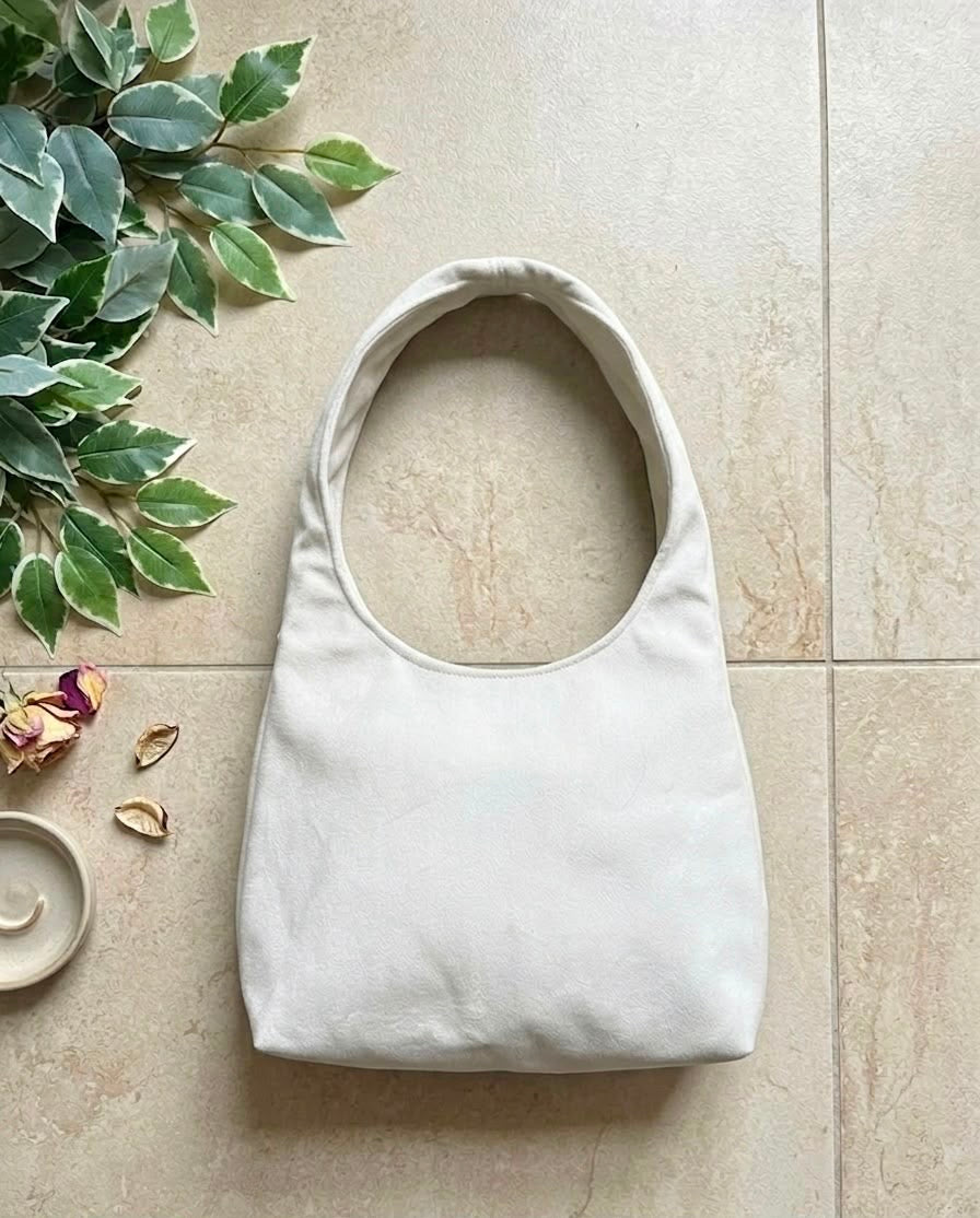 Suede Hobo Bag in Off-White