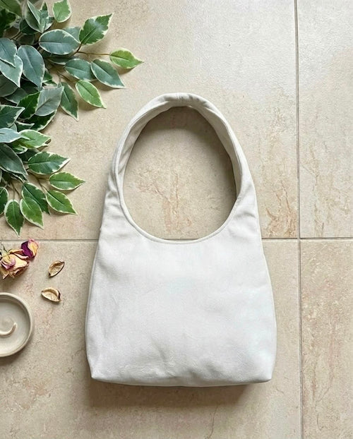 Suede Hobo Bag in Off-White